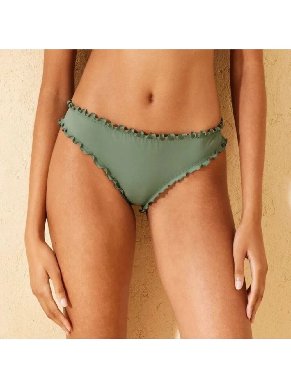 NWT Shade & Shore Sage Green Ruffle Cheeky Bikini Bottom - Size: Small